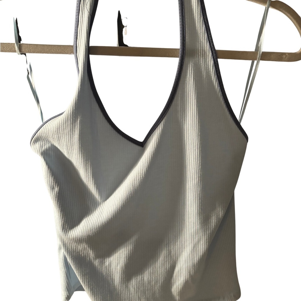 American Eagle Outfitters Light Blue Ribbed Tank with Gray Trim